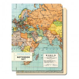 Notitieboekje met vintage wereldkaart Set van 2  | Cavallini & Co