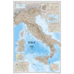 Wandkaart  - landkaart Italy - Italië | National Geographic plano geplastificeerd