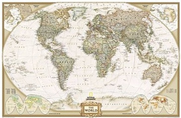 Wereldkaart (code 27) klassiek - World map, papieren uitvoering,  GROTE VERSIE 185 x 122 cm | National Geographic 