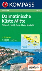 Wandelkaart WK 2902  Dalmatinische Küste Mitte Šibenik - Split - Brac - Hvar - Korcula| Kompass