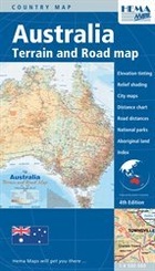 Landkaart Australië - natuurkundig -Australia Terrain and Road Map | HEMA