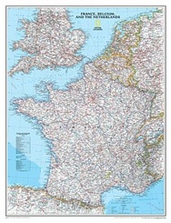 Wandkaart - landkaart Frankrijk, België en Nederland - France, Belgium and the Netherlands , papieren versie| National Geographic plano