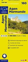 Wegenkaart - Landkaart 160 fietskaart Marmande - Agen - Périgord | IGN