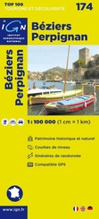 Wegenkaart - Landkaart 174 fietskaart Béziers - Perpignan - Narbonne - Prades - Carcassonne - Pyreneeën | IGN