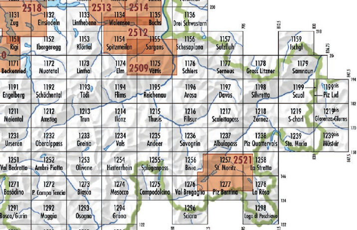 Zwitserland topografische kaarten 25.000 Graubünden
