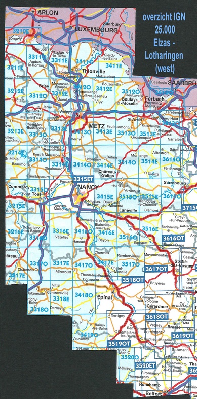 Topografische kaarten IGN 25.000 Elzas - Lotharingen: WESTELIJK GEDEELTE