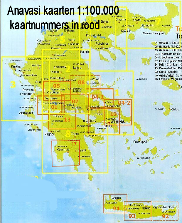 Overzicht Anavasi 100.000 kaarten Vasteland en Peloponnesos