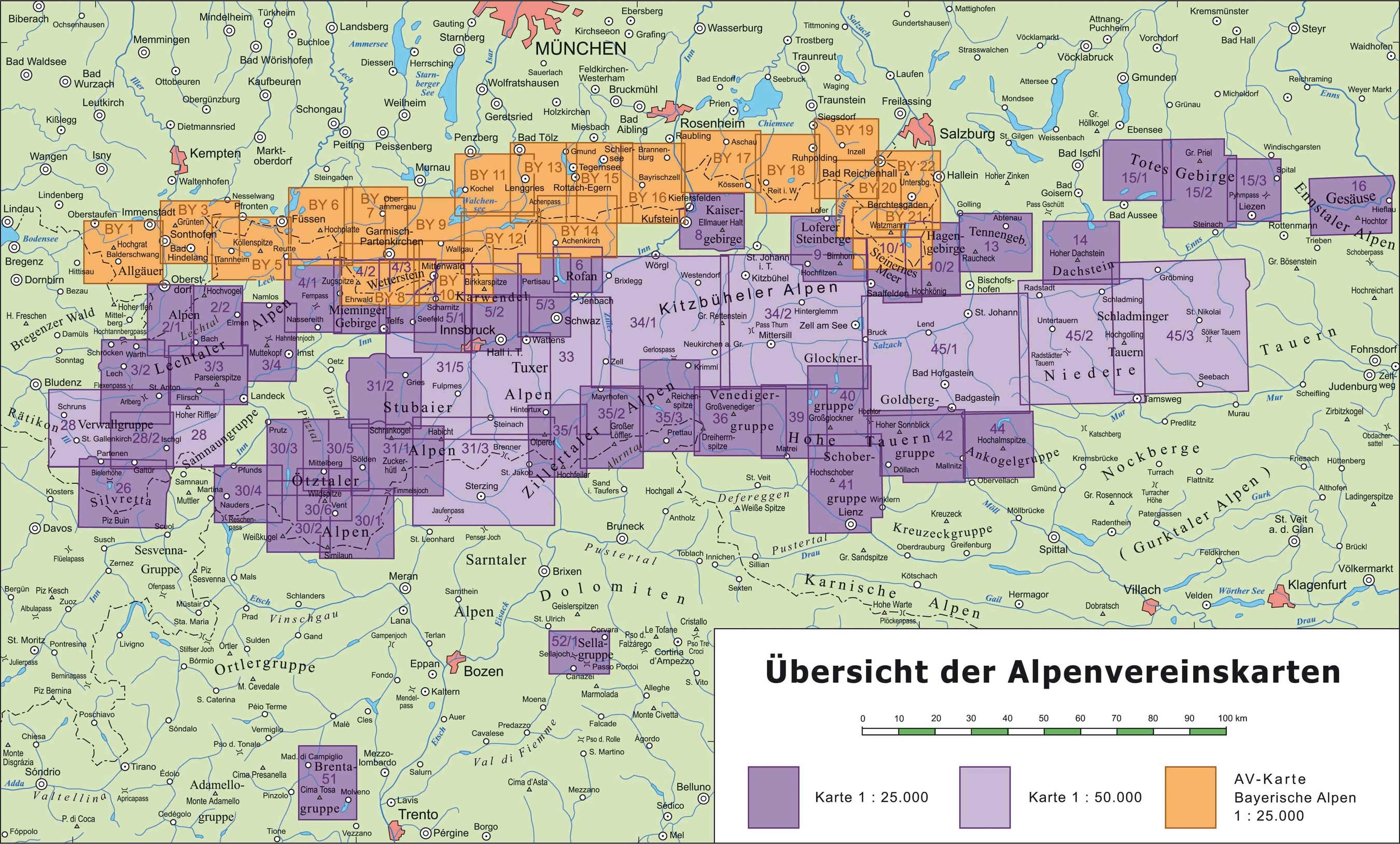 Overzicht Alpenvereinskarten Oostenrijk