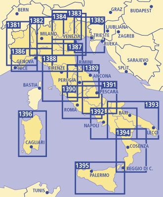 Overzicht wegenkaarten Italie Kummerley & Frey 1:200.000