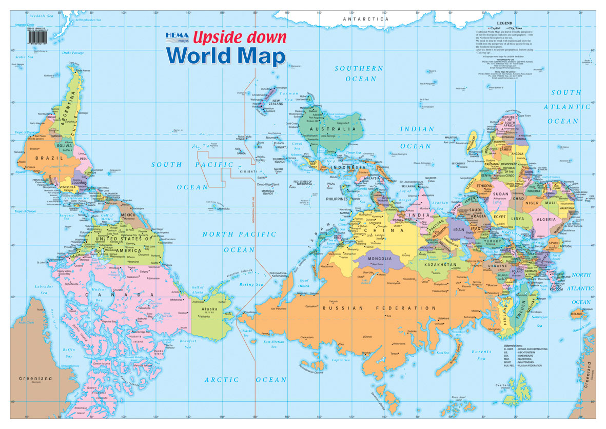 Wereldkaart World Upside Down (geplastificeerd no 71) | Hema |