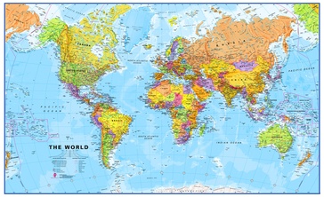 Wereldkaart (code 63zvlE) modern, papieren versie, Medium - zonder vlaggen, 101 x 59 cm ENGELSTALIG| Maps International