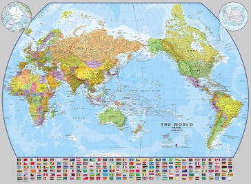 Wereldkaart (60) World Pacific-centred Wall Map 136 x 100 cm | Maps International