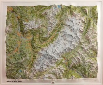 Reliëfkaart Massif Mont Blanc met voelbaar 3D reliëf | 115 x 95 cm (9782758538738) | IGN - Institut Géographique National
