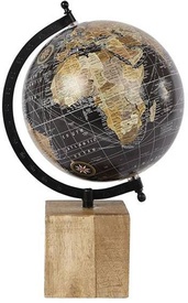 Wereldbol Globe zwart op houten blok | Van Manen