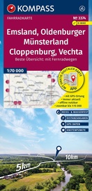 Fietskaart - Fietsknooppuntenkaart 3374 Emsland, Oldenburger Münsterland, Cloppenburg, Vechta mit Knotenpunkten | Kompass