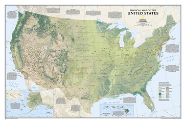 Wandkaart 20040 United States Physical USA fysisch | 92 x 61 cm | National Geographic