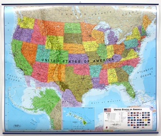 Wandkaart USA - Verenigde Staten Politiek, 120 x 100 cm | Maps International
