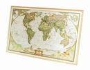 Wereldkaart van kurk World antiek map | Op kurkbord met houten frame + 12 vlagspelden | 90 x 60 cm | National Geographic