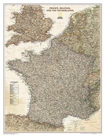 Wandkaart Frankrijk, België en Nederland, antiek, 60 x77 cm | National Geographic