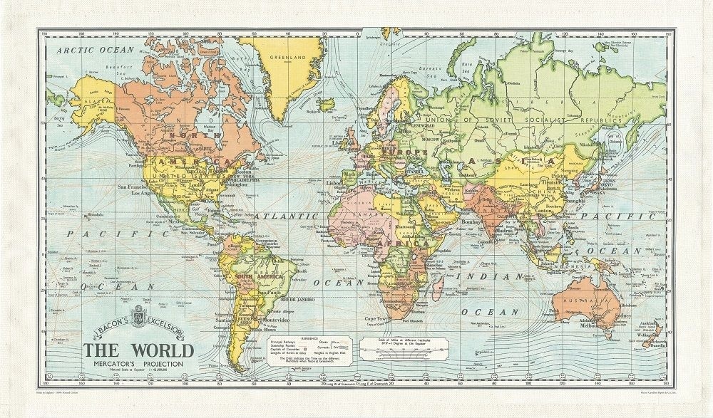 Verrast zijn Actuator George Bernard Theedoek met vintage wereldkaart | Cavallini & Co | 9781635440249 |  Reisboekwinkel De Zwerver