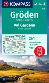 Wandelkaart 616 Gröden - Val Gardena - Sella - Canazei | Kompass