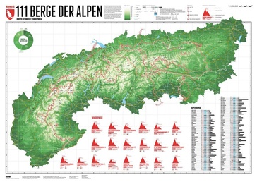 Wandkaart 111 Berge der Alpen | 59.4 x 84.1 cm | Marmota Maps