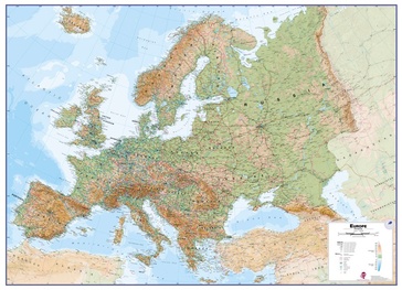 Wandkaart Europa Natuurkundig, 135 x 98 cm | Maps International