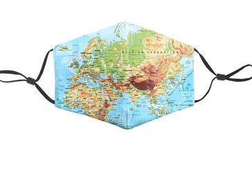 Mondkapje - gezichtsmasker met wereldkaart lichtblauw