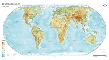 Wereldkaart Equal Earth | fysisch medium | 120 x 65 cm | Kaarten en Atlassen.nl