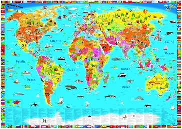 Kinderwereldkaart World map kids political illustrated | 100 x 70 cm | Druckbunt