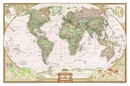 Wereldkaart van kurk World antiek map | Op kurkbord met houten frame + 12 vlagspelden | 90 x 60 cm | National Geographic