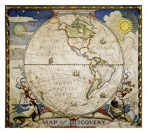 Historische wereldkaart Western hemisphere - westelijk halfrond, 51 x 46 cm | National Geographic