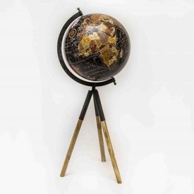 Wereldbol Globe zwart op houten driepoot | Van Manen