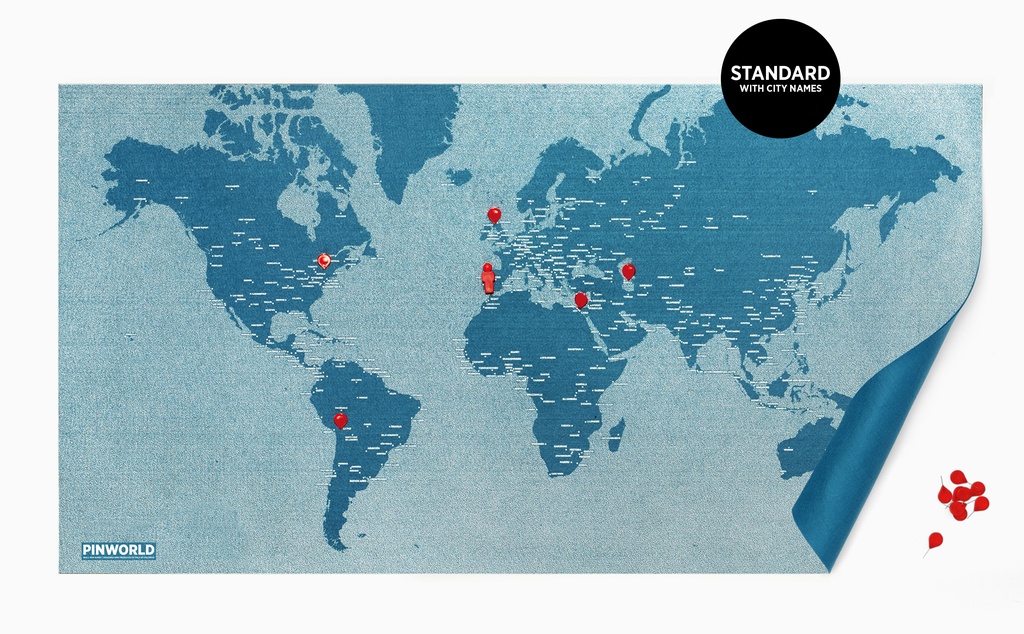 deken Gedwongen wijk Wereldkaart op canvas Pin world wall map - blauw small | Palomar |  8033020511074 | Reisboekwinkel De Zwerver