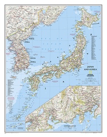 Wandkaart - landkaart Japan - Korea | National Geographic geplastificeerd