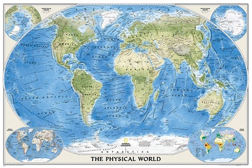 Wereldkaart natuurkundig, oceaanbodem, 116 x 77 cm | National Geographic