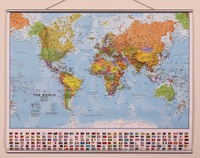 World politiek met vlaggen geplastificeerd met latjes | 68 x 53 cm