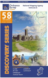 Topografische kaart - Wandelkaart 58 Discovery Clare, Limerick, Tipperary | Ordnance Survey Ireland