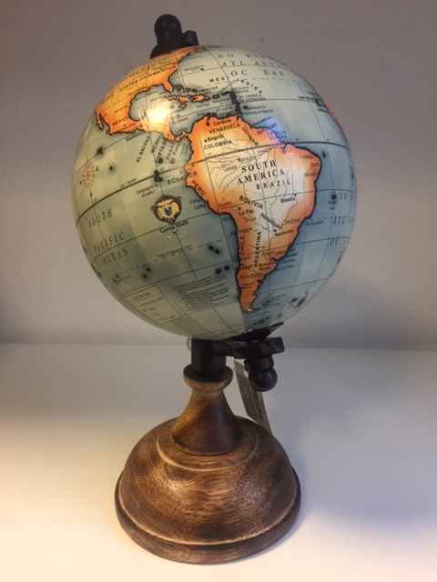 Vintage Globe blauw op houten voet, 20 cm | 8713219329122 | Reisboekwinkel De