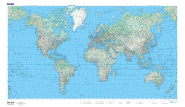 Wereldkaart Die Welt physikalisch | 87,5 x 51 cm | Kümmerly & Frey