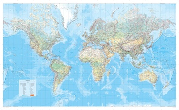Wereldkaart 23 Die Welt physisch, 140 x 85 cm | MairDumont