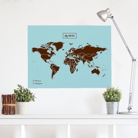 Wereldkaart van kurk Woody Map XL Color Blauw - Bruin | Miss Wood
