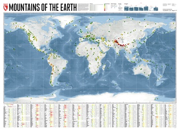 Wereldkaart Mountains of the Earth | Bergen van de Wereld | 140 x 100 cm | Marmota Maps