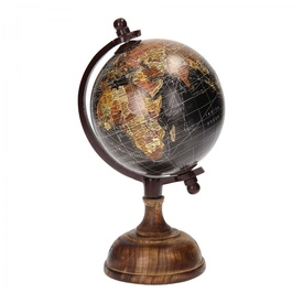 Wereldbol - Globe zwart op houten voet, 25 cm