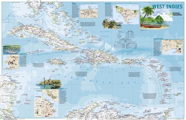 Wandkaart - landkaart West Indies - Caraibisch gebied | National Geographic 