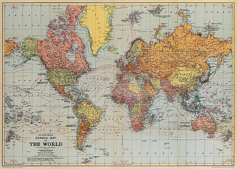 Afzonderlijk afvoer mozaïek Vintage wereldkaart Stanford's General Map of The World, 70 x 50 cm |  Cavallini & Co | 0426266498885 | Reisboekwinkel De Zwerver