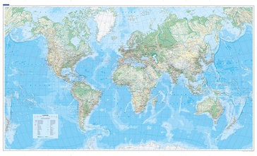 Wereldkaart World Physical  | 138 x 83 cm | Geplastificeerd | Kümmerly & Frey