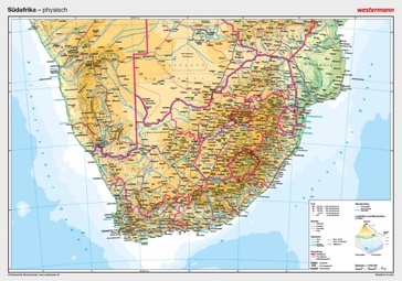 Wandkaart Südafrika - Zuid-Afrika, natuurkundig, 100 x 70 cm | Westermann