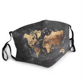 Mondkapje gezichtsmasker met wereldkaart ZWART