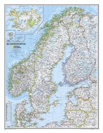 Wandkaart Scandinavië en Ijsland, 60 x 77 cm | National Geographic